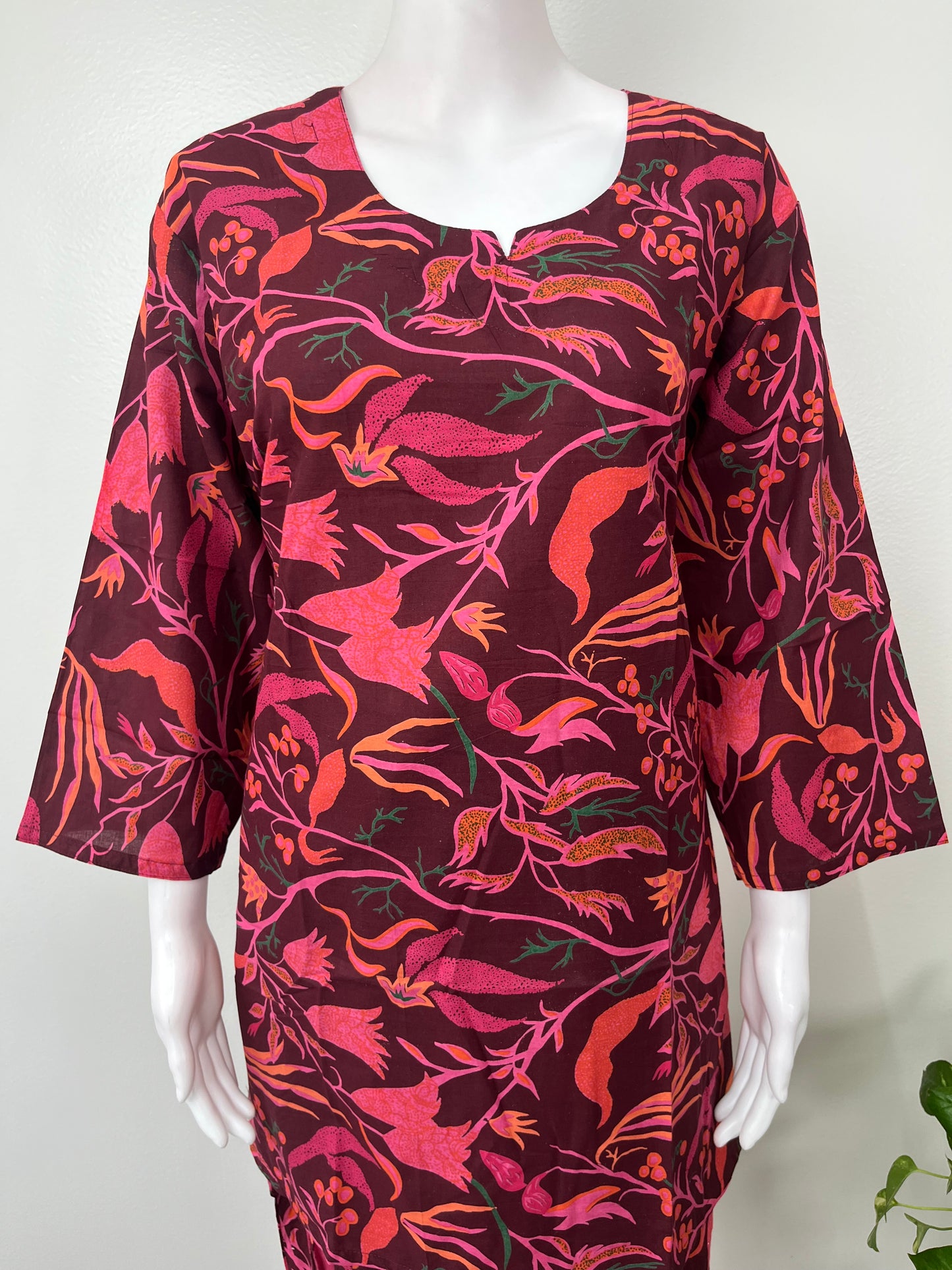 Tropical Vines Night Suit in Maroon