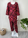 Tropical Vines Night Suit in Maroon