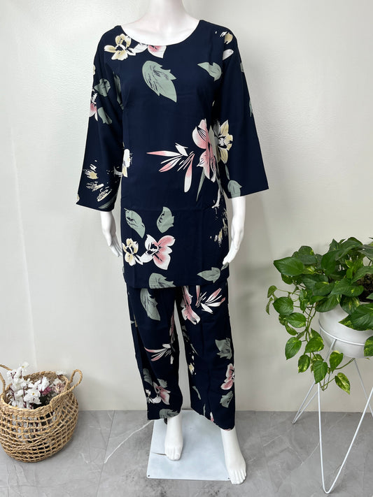 Floral Garden Nightwear Set in Navy
