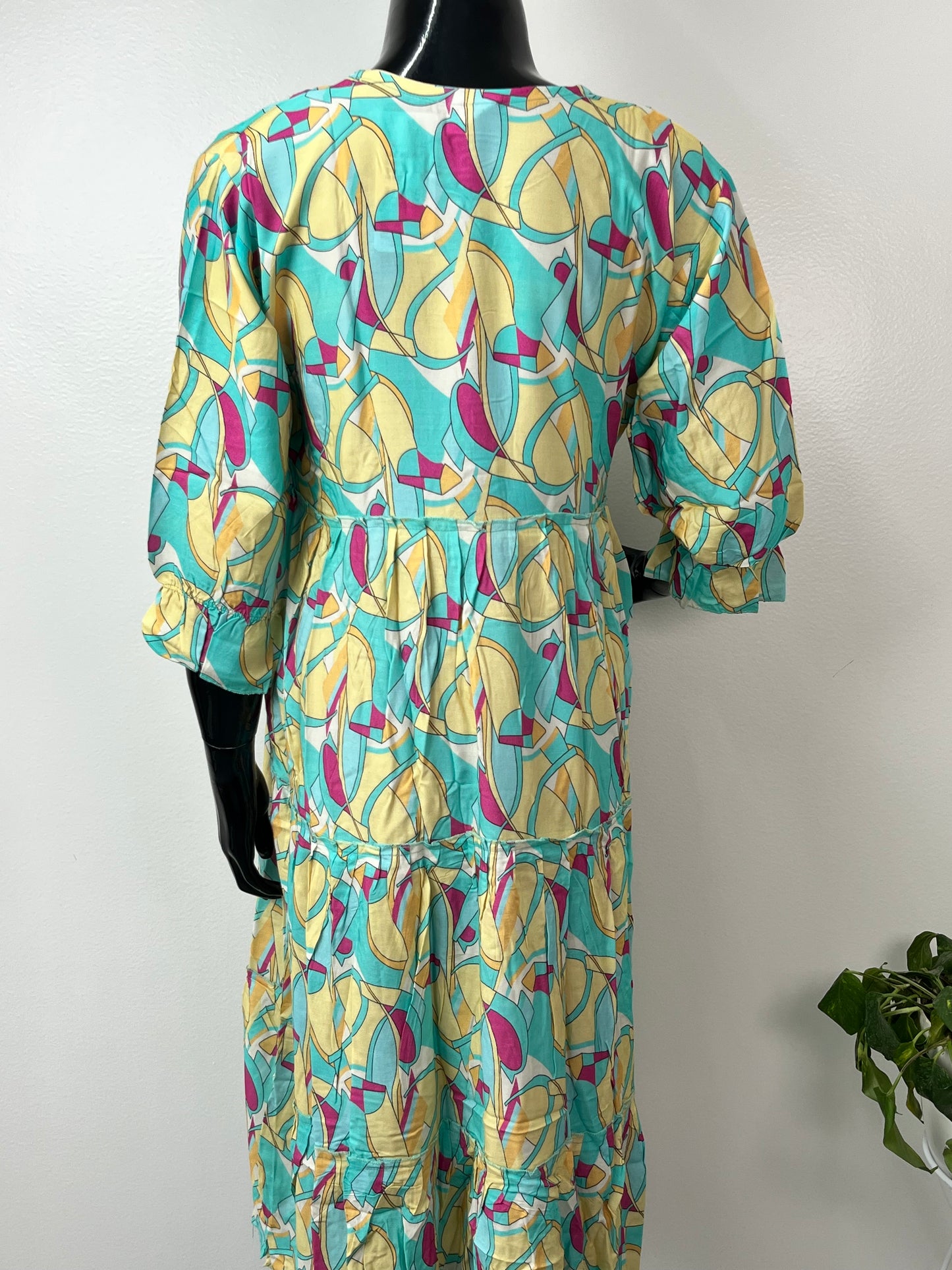 Yellow & Blue Maternity Rayon Fabric Bliss Gown