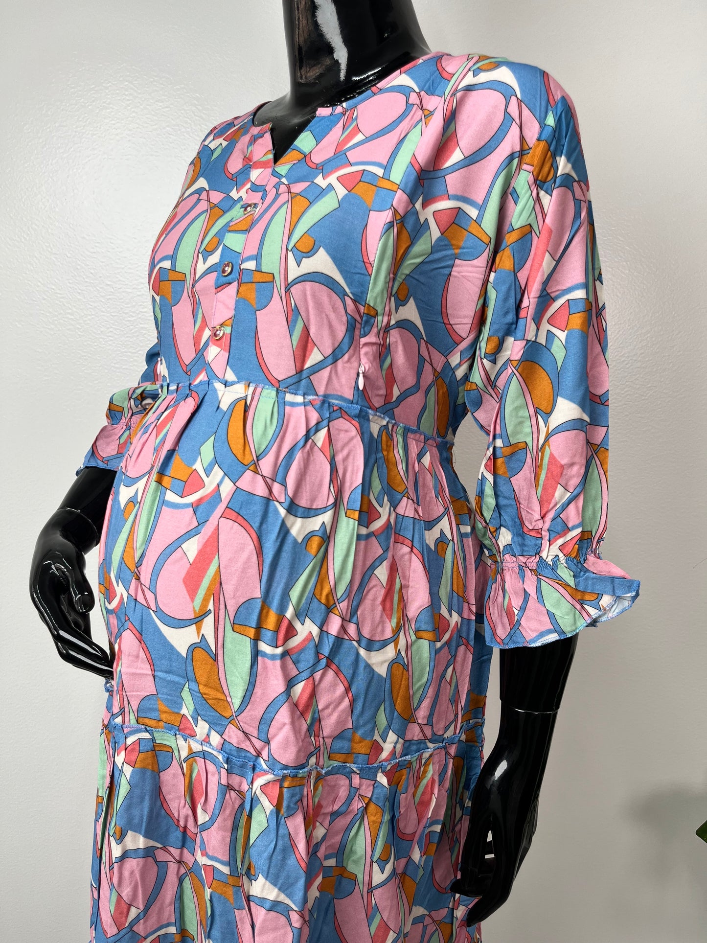 Comfort and Care Pink & Blue Rayon fabric Maternity Gown