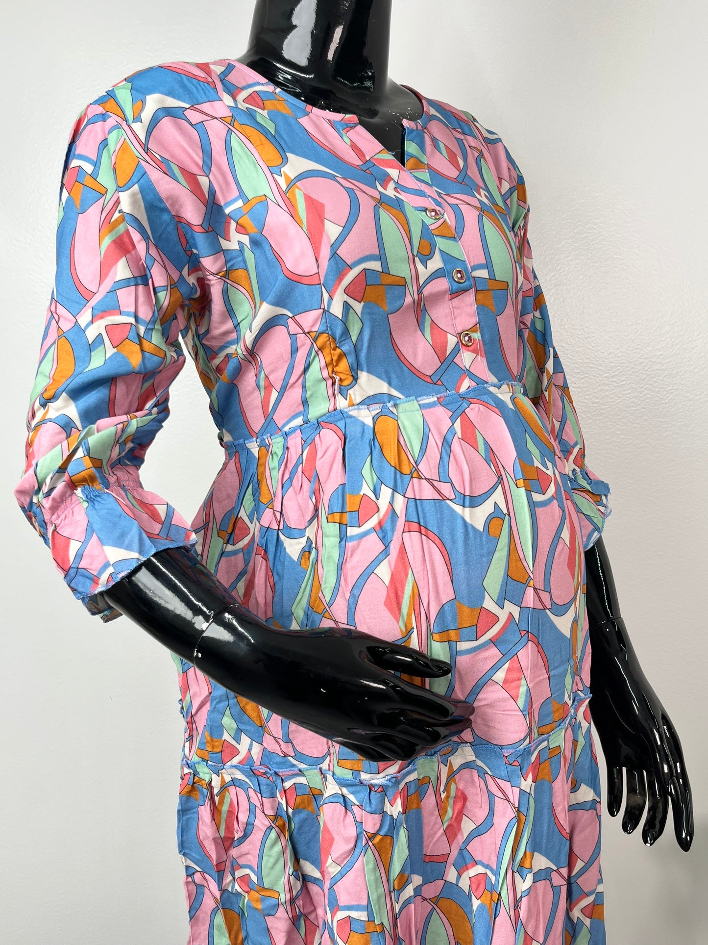 Comfort and Care Pink & Blue Rayon fabric Maternity Gown