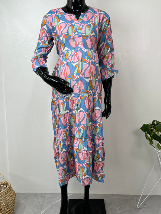 Comfort and Care Pink & Blue Rayon fabric Maternity Gown