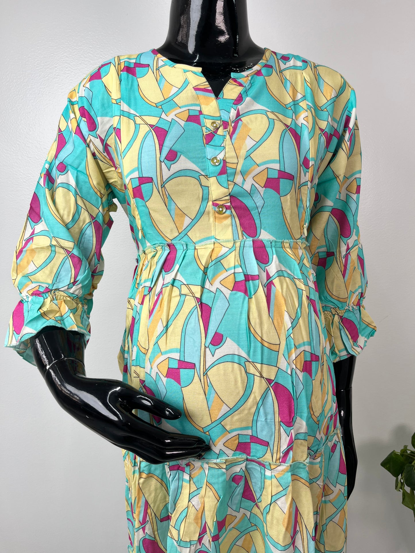 Yellow & Blue Maternity Rayon Fabric Bliss Gown