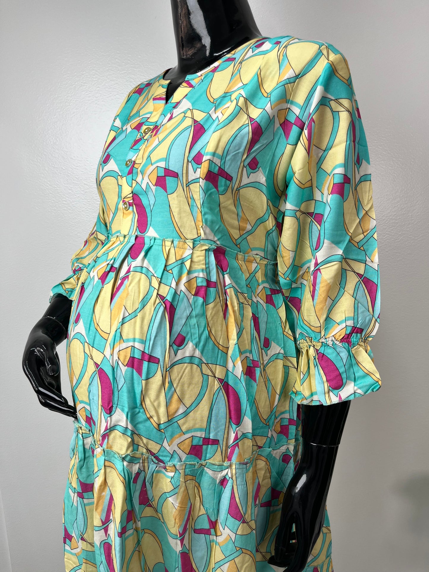 Yellow & Blue Maternity Rayon Fabric Bliss Gown