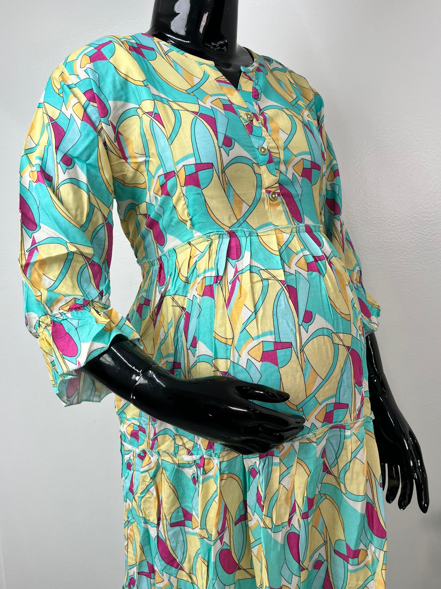 Yellow & Blue Maternity Rayon Fabric Bliss Gown