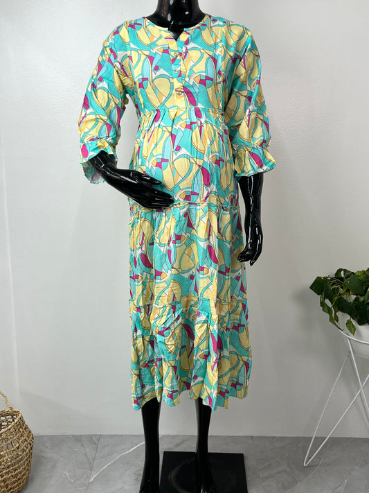 Yellow & Blue Maternity Rayon Fabric Bliss Gown