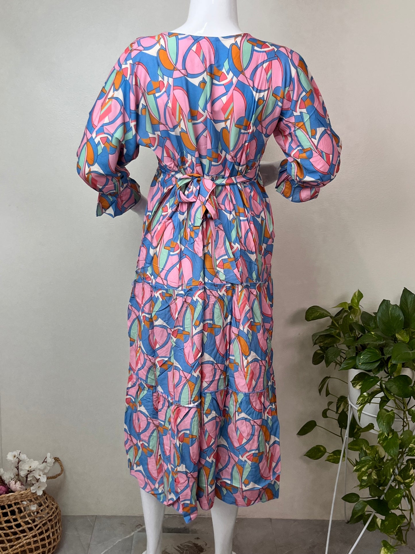 Blue & Pink Rayon Fabric Breathable Maternity Gown