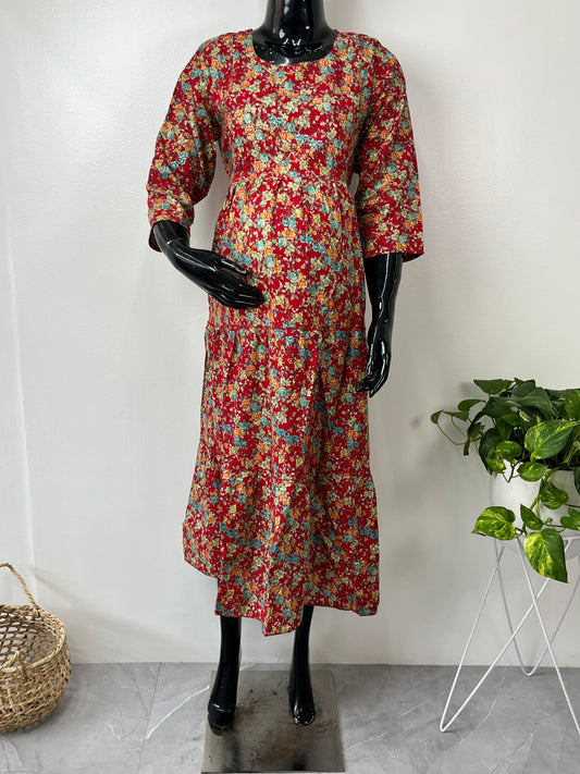 Comfort & Care Red Rayon Fabric Maternity Gown