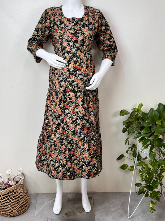 Motherhood Bliss Black Rayon Fabric Maternity Gown