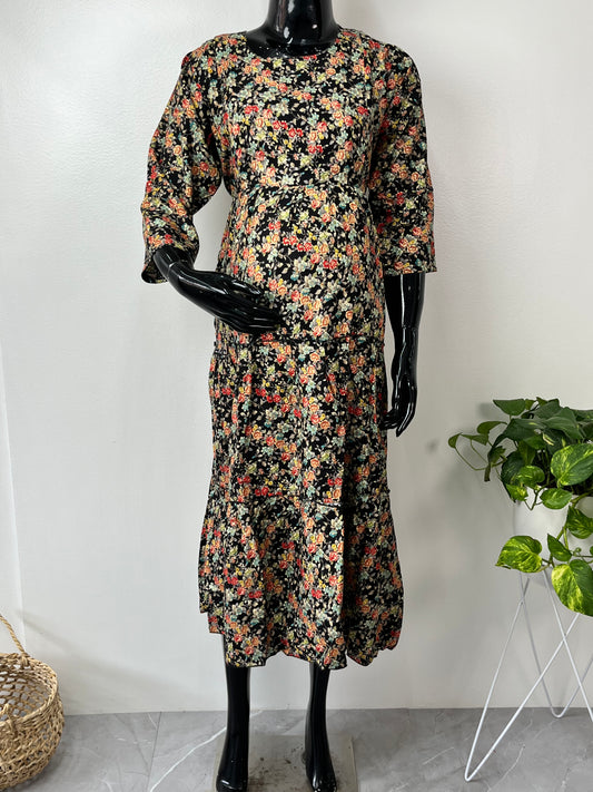 Black & Red Maternity Rayon Fabric Gown