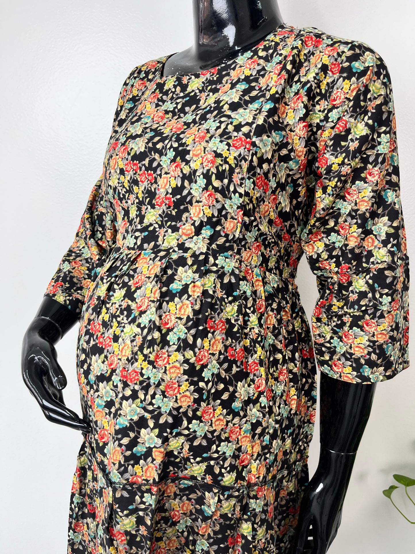 Black & Red Maternity Rayon Fabric Gown
