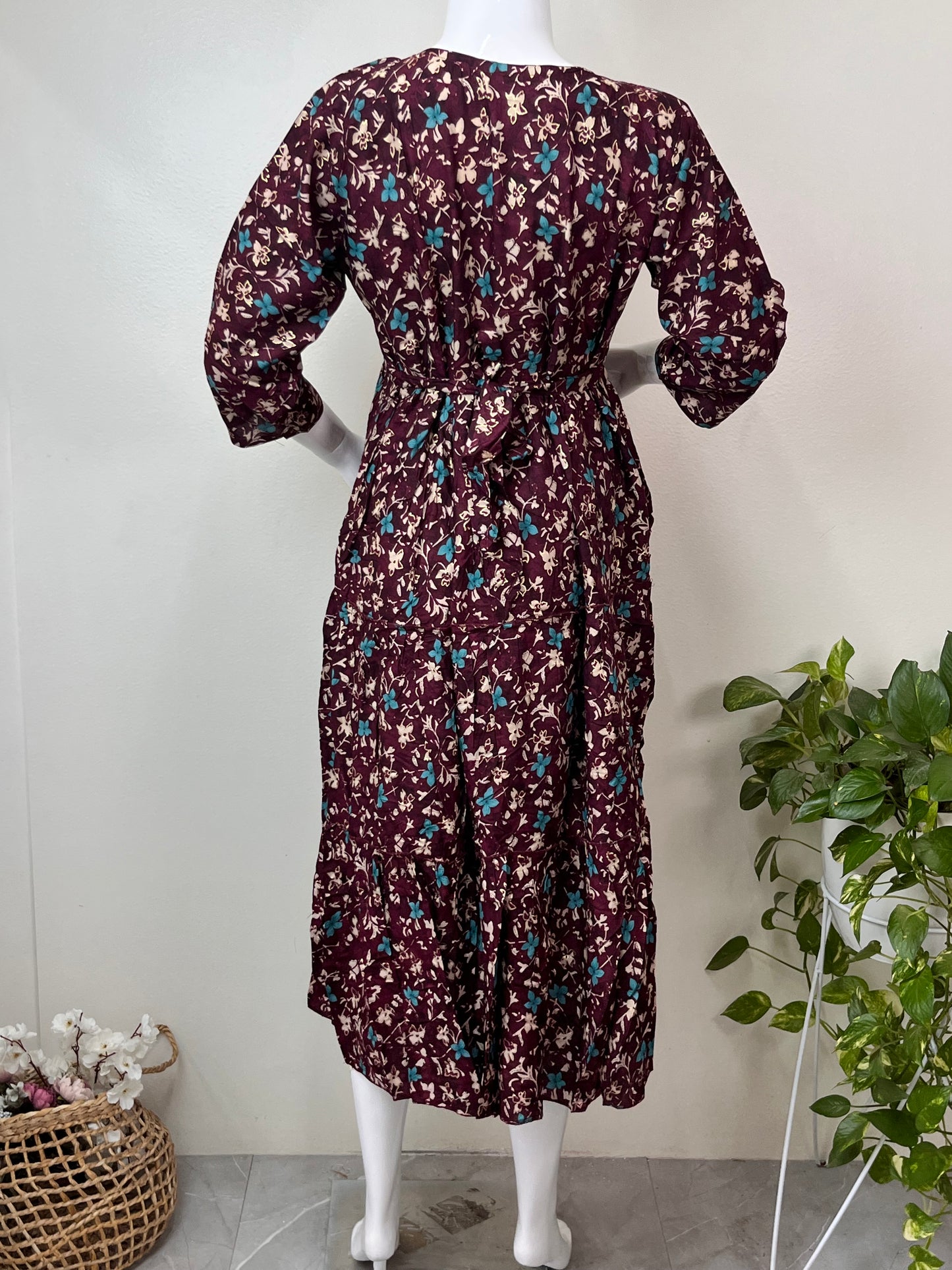 Premium Rayon Fabric Maroon Maternity Gown