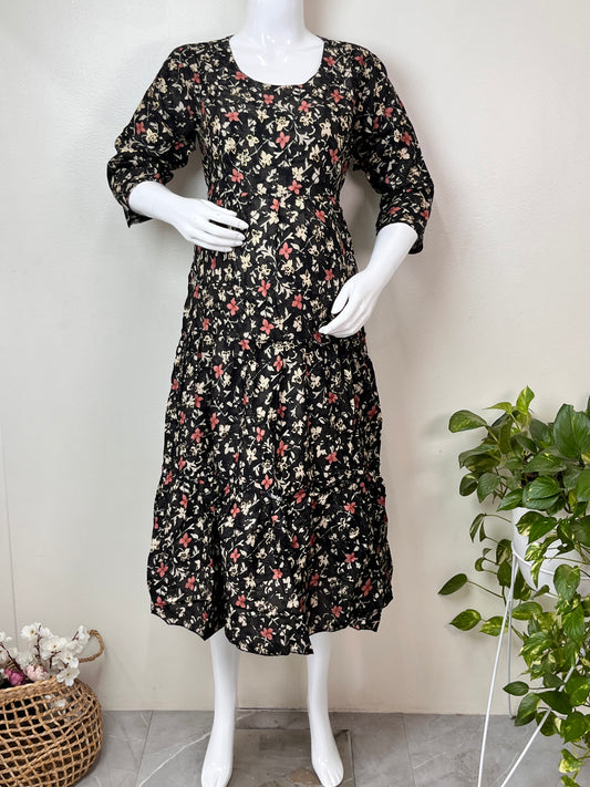 Soft Touch Black Rayon Fabric Maternity Gown