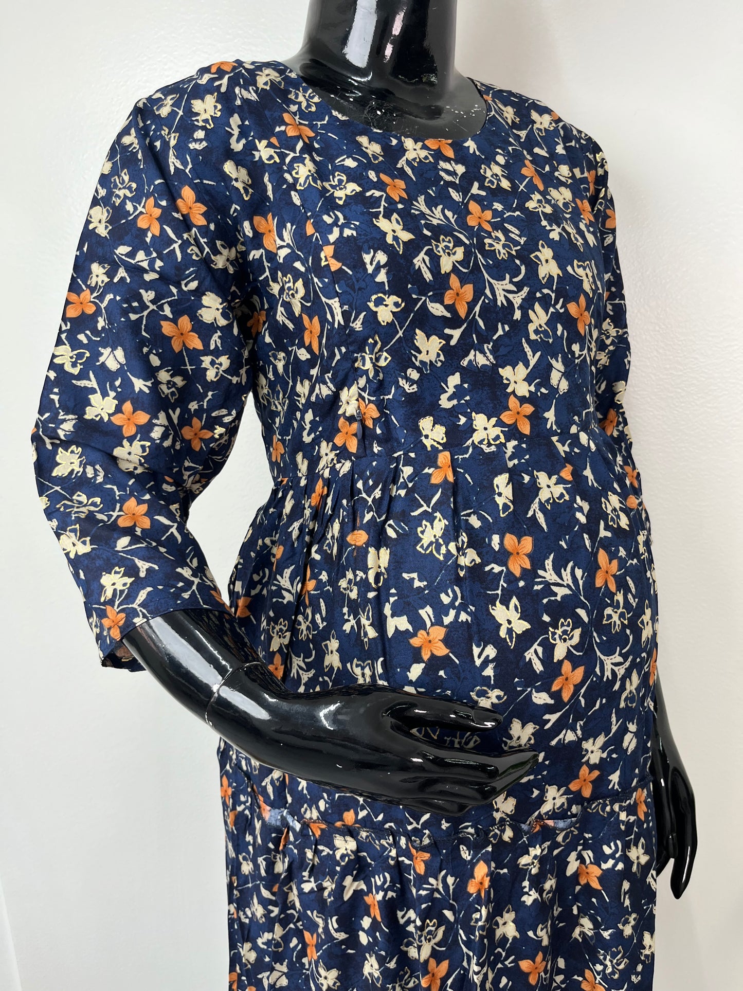 Navy Blue Soft & Breathable Rayon Maternity Gown