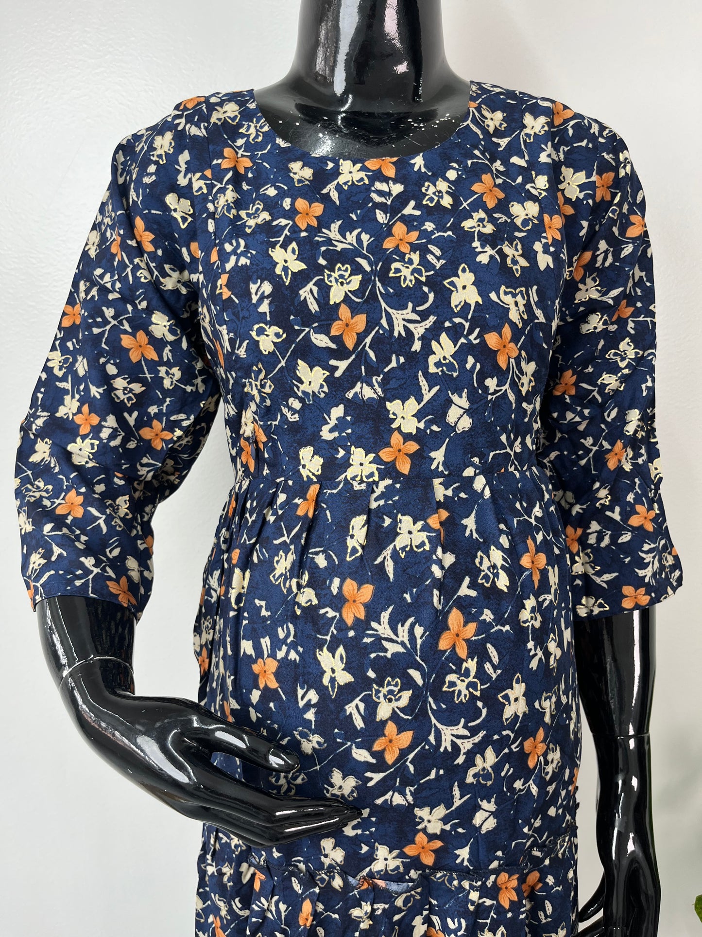 Navy Blue Soft & Breathable Rayon Maternity Gown