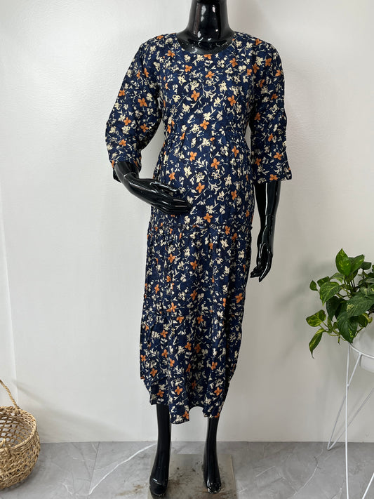 Navy Blue Soft & Breathable Rayon Maternity Gown