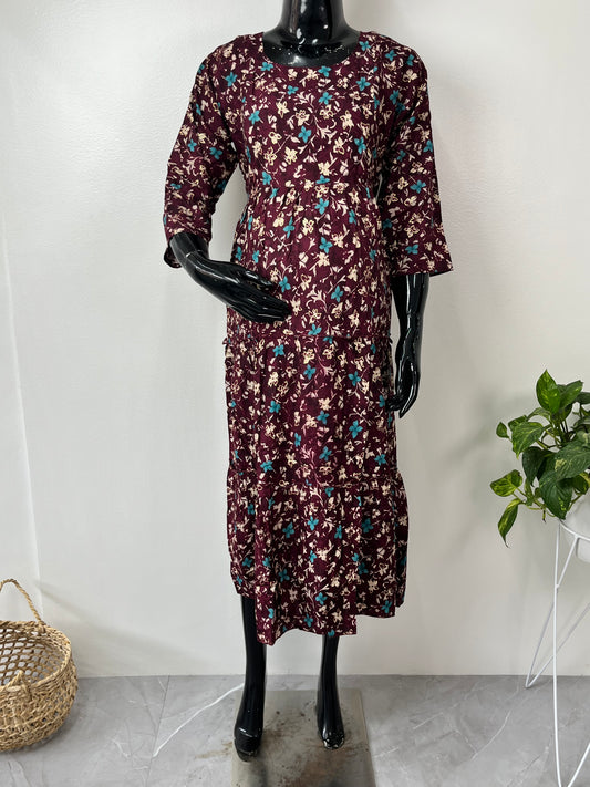Comfort & Care Maroon Rayon Fabric Maternity Gown