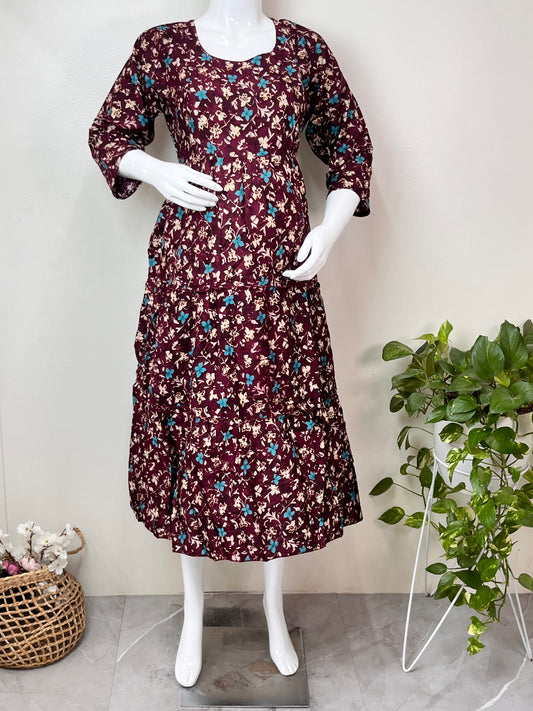 Premium Rayon Fabric Maroon Maternity Gown