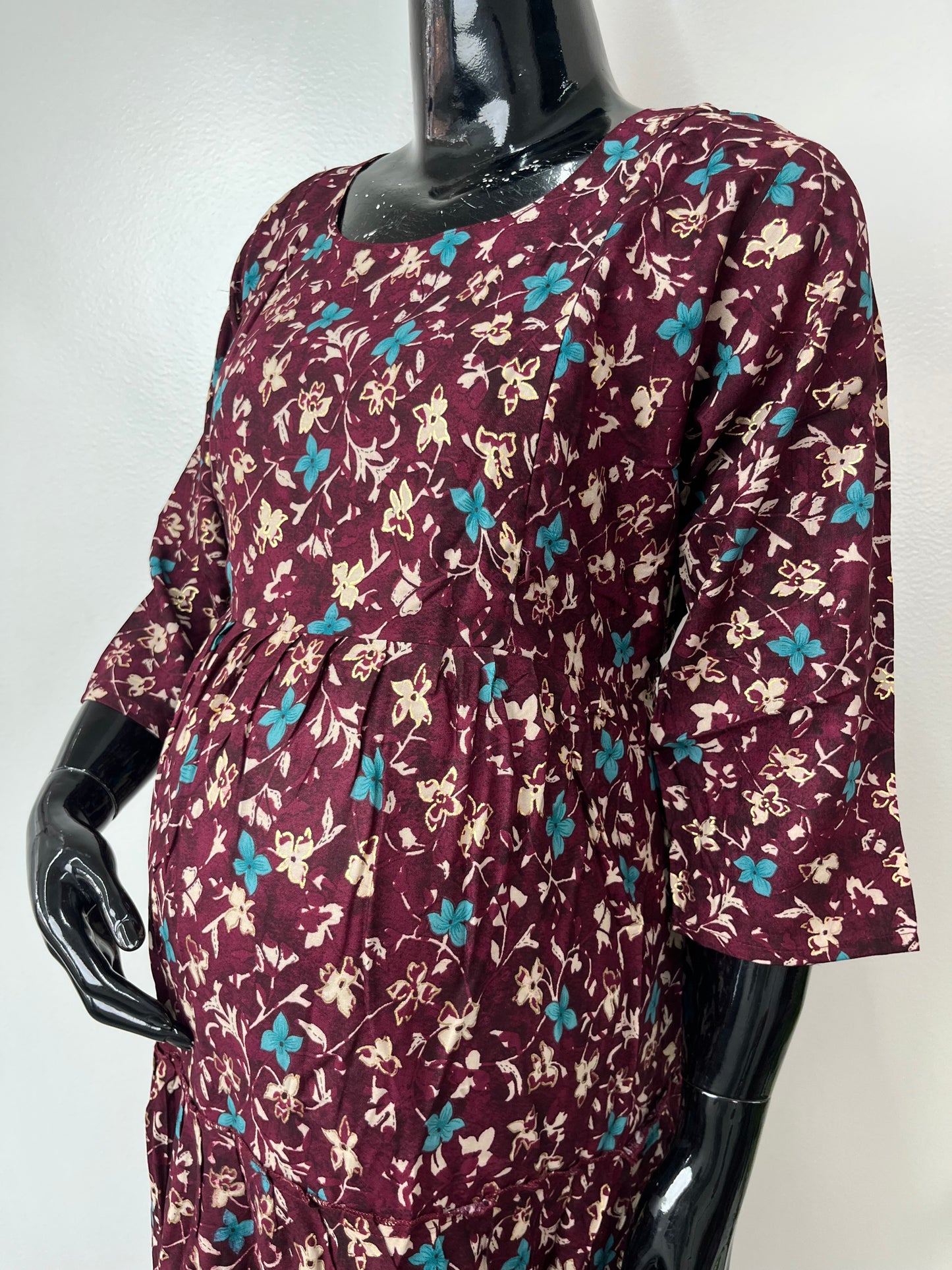 Comfort & Care Maroon Rayon Fabric Maternity Gown