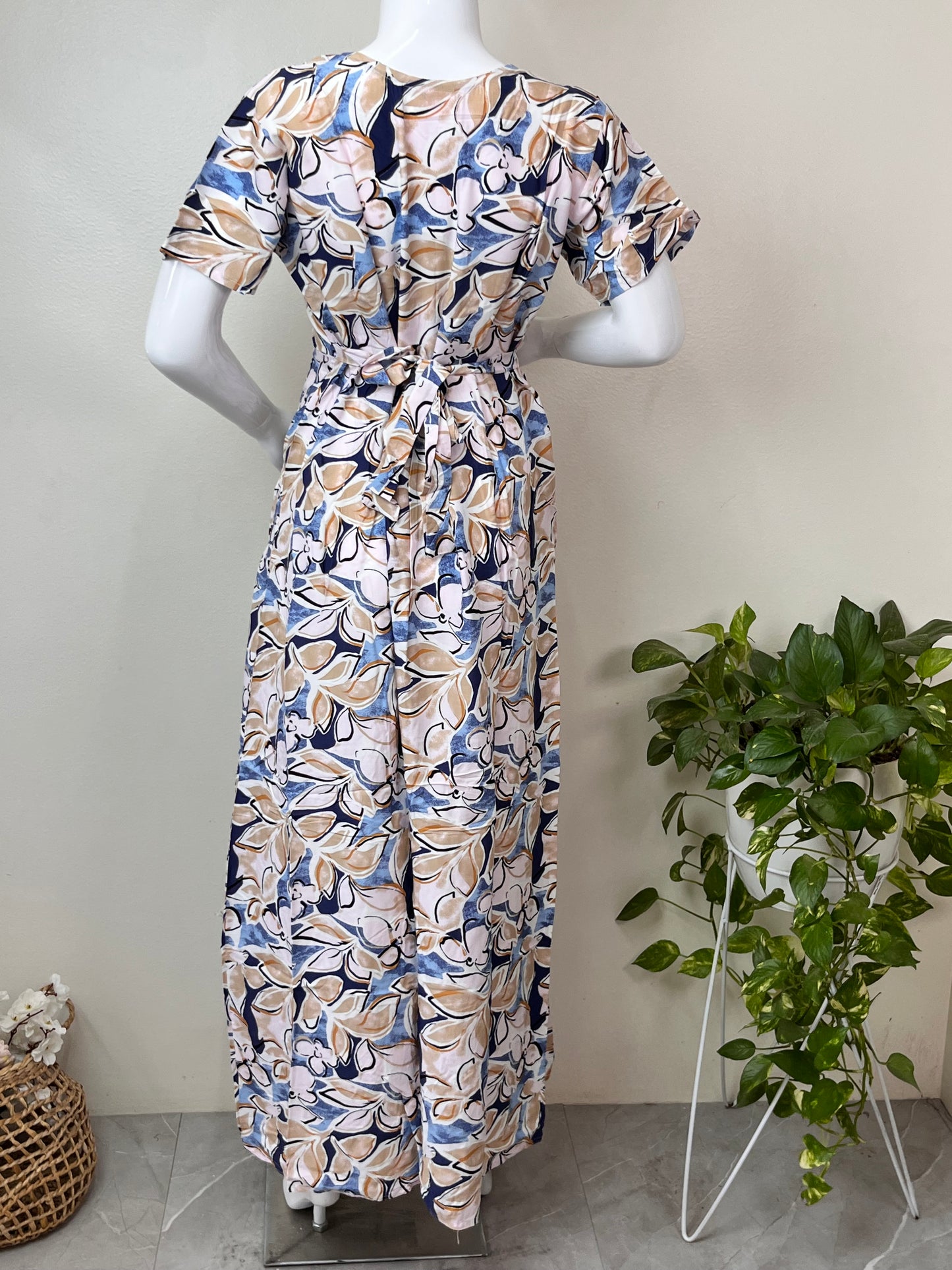 Comfort and Care Yellow & Blue Rayon Maternity Gown