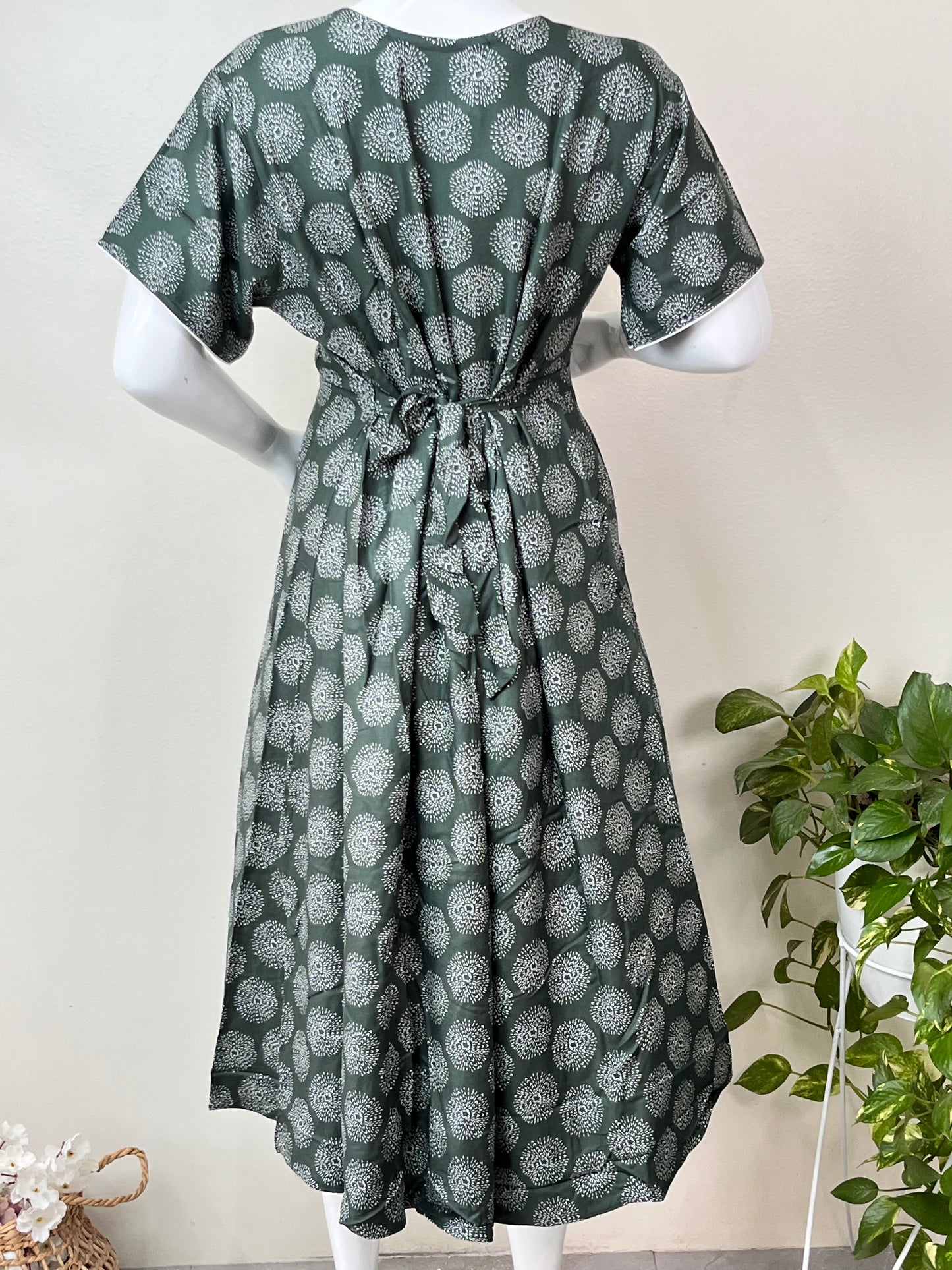 Cozy Care Bottle Green Rayon Fabric Maternity Gown