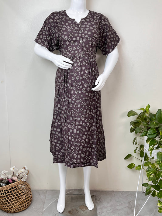 Maternity Feeding Rayon Fabric Gown with Convenient Nursing Access