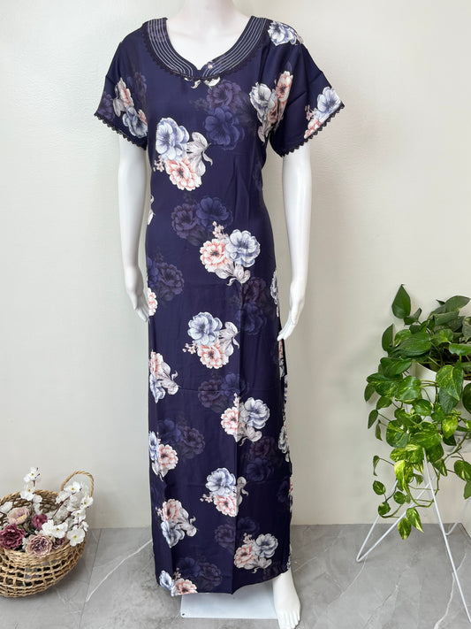 Navy Blue Satin Fabric Nighty Silky Texture