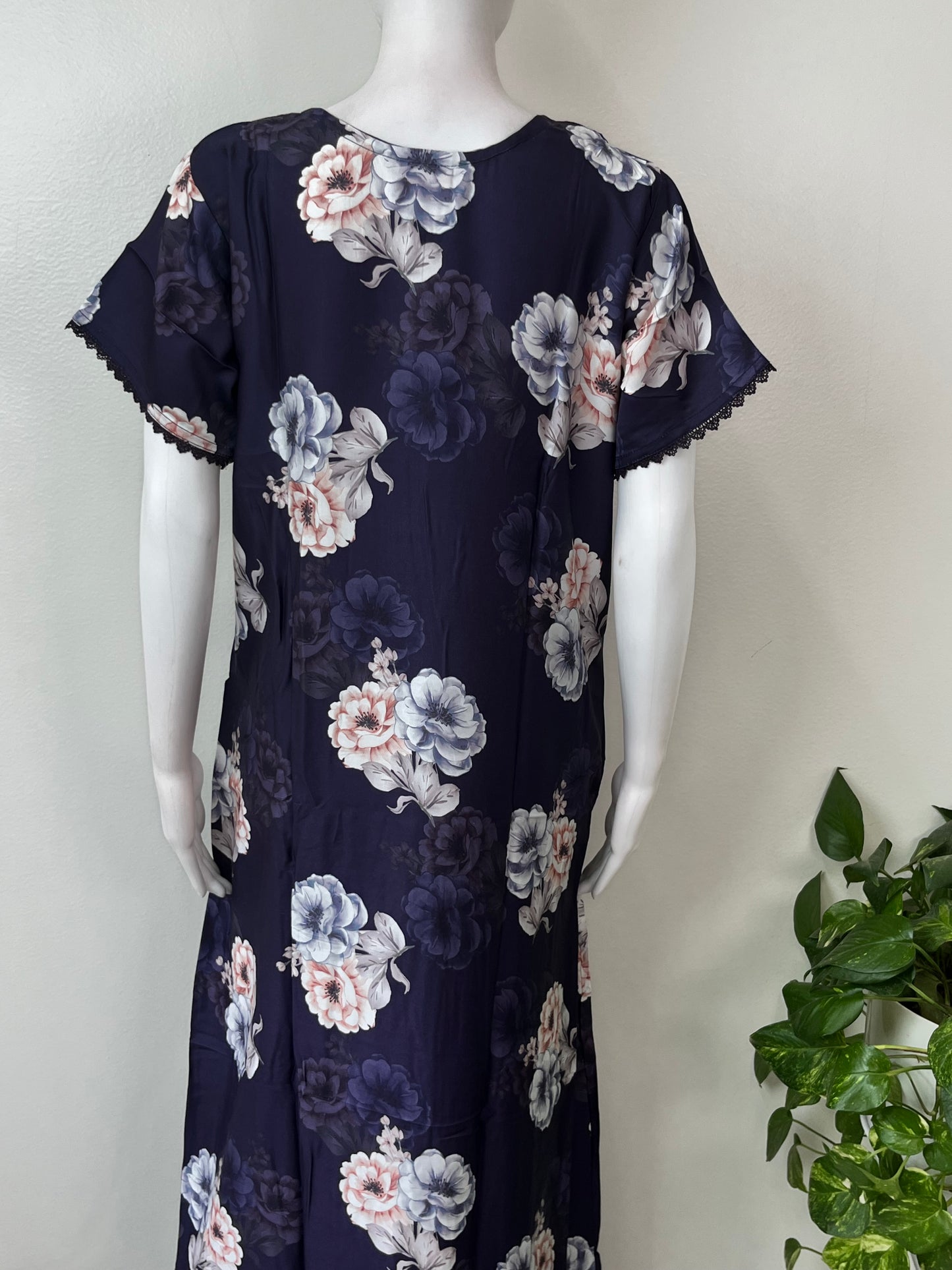 Navy Blue Satin Fabric Nighty Silky Texture