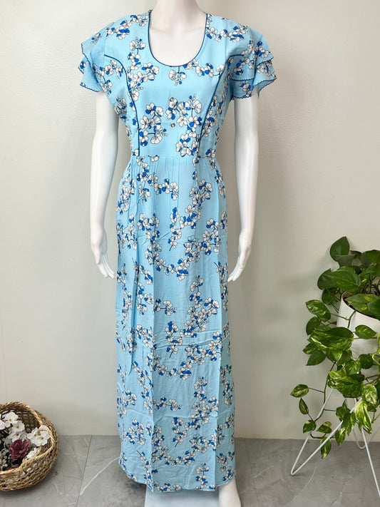 Sky Blue Elegant & Soft Rayon Fabric Nightgown
