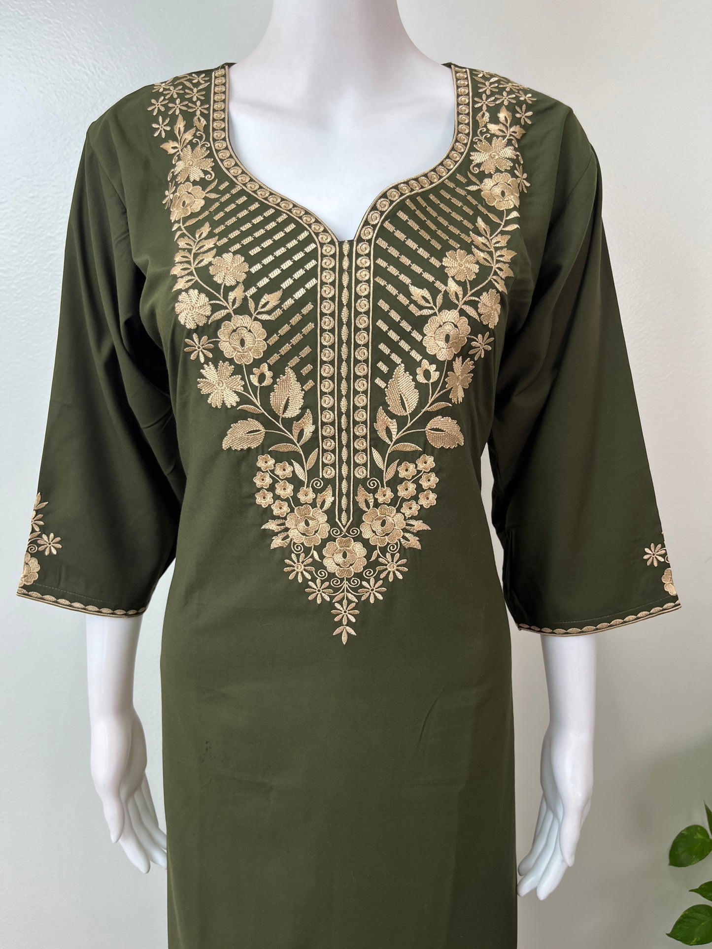 Bottle Green Delicate Embroidery 3/4th Bizzylizzy Nighty