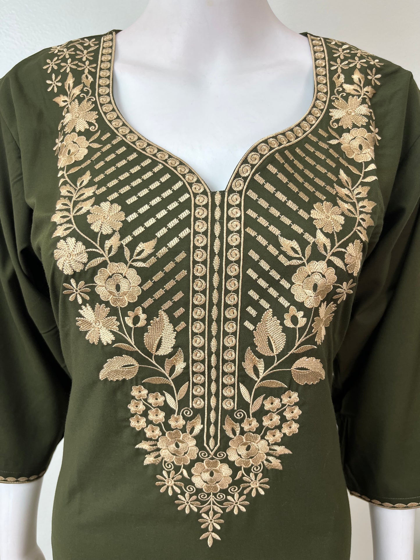 Bottle Green Delicate Embroidery 3/4th Bizzylizzy Nighty
