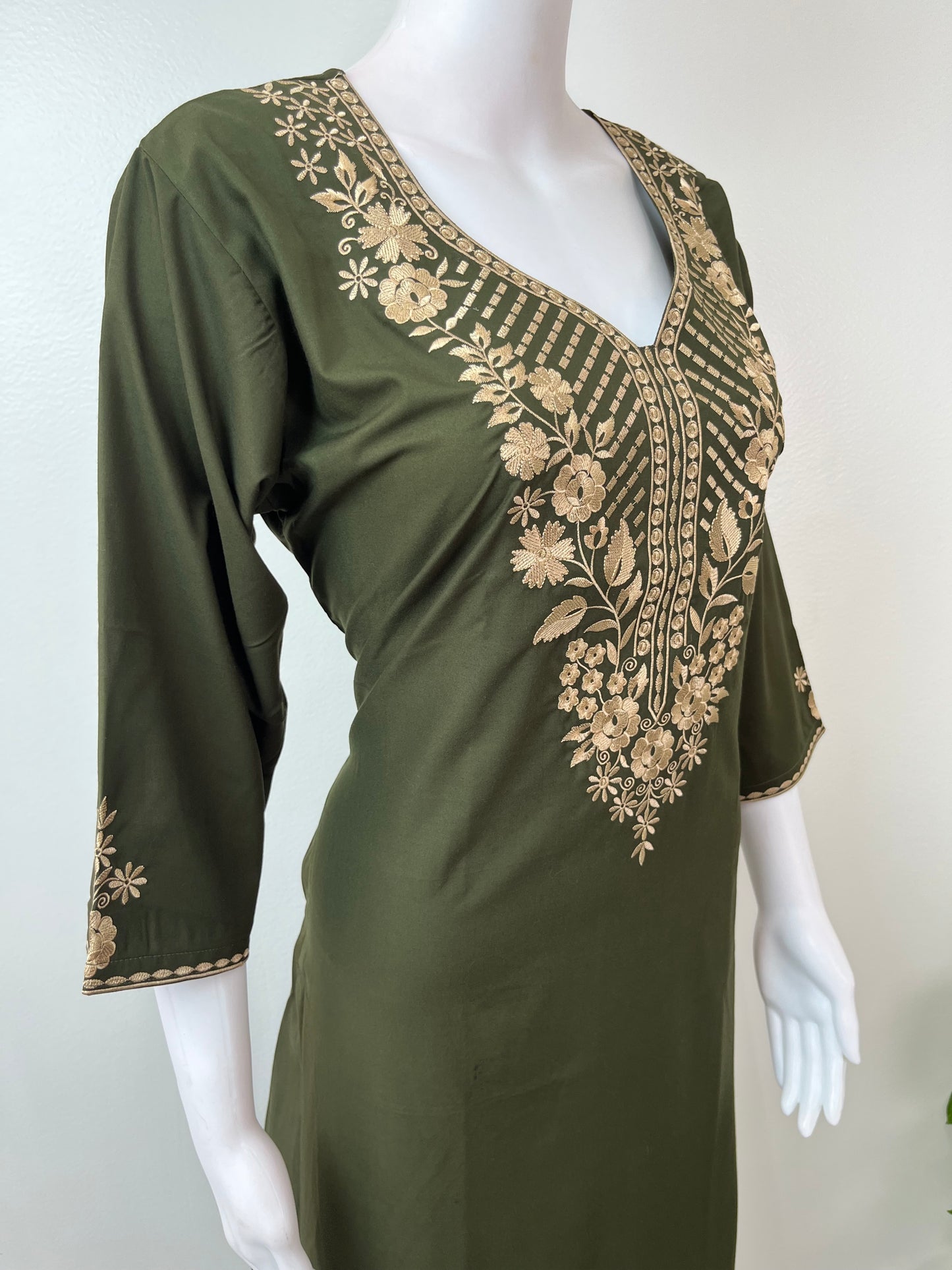 Bottle Green Delicate Embroidery 3/4th Bizzylizzy Nighty