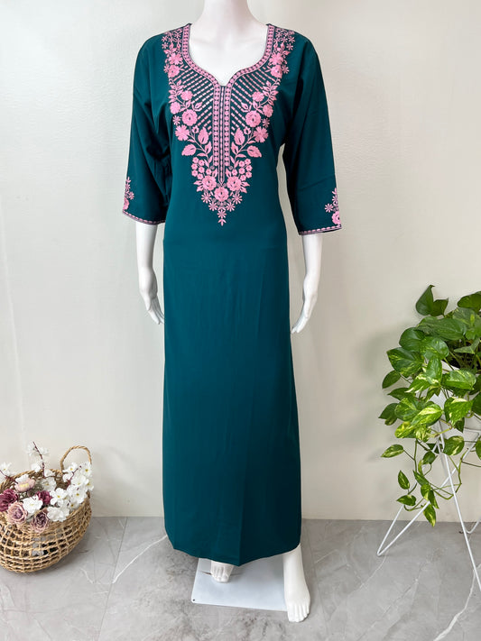 Teal Graceful Bizzylizzy Nightgown with Embroidery