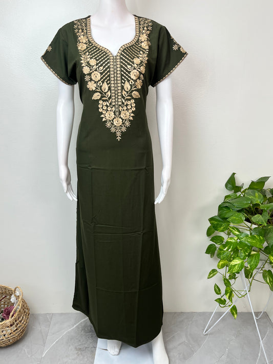 Bottle Green Delicate Embroidery BizzyLizzy Nightgown