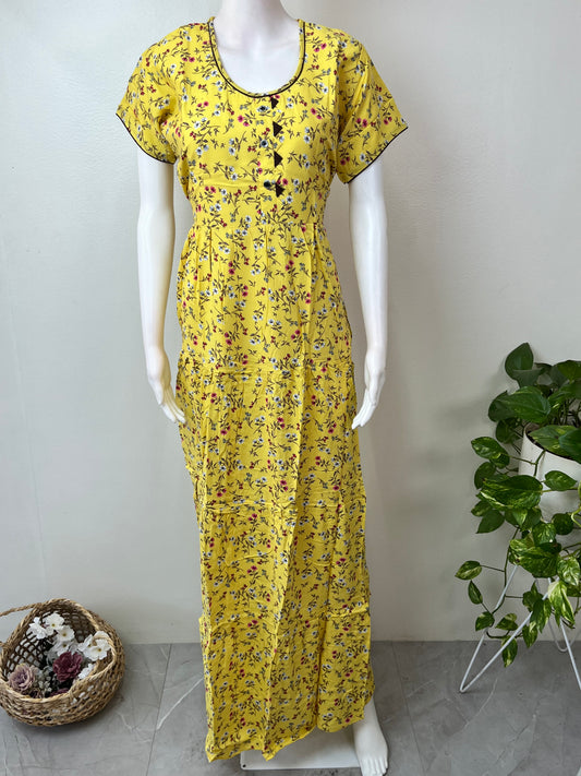 Yellow Umbrella Style Rayon Fabric Nightgown for Women