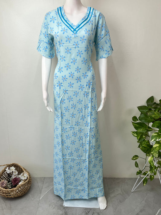 Sky Blue Elegantr & Soft Rayon Fabric Nighty