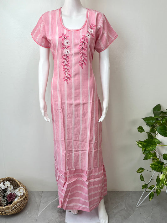Pink Elegant Embroidered Rayon Fabric Nighty