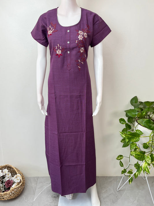 Purple Embroidered Nighty Rayon Fabric