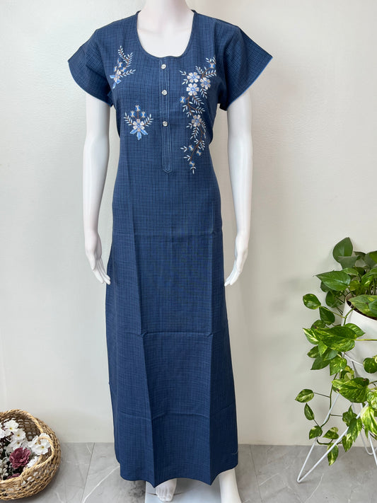 Navy Blue Printed Rayon Nighty