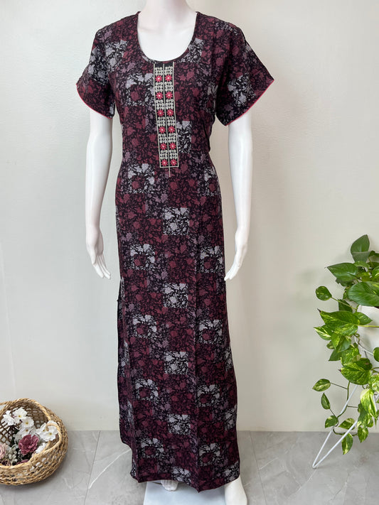 Wine Rayon Fabric Nightgown Elegant & Long-Lasting