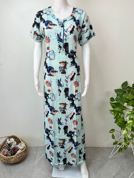 Printed Rayon Fabric Nightgown for Women