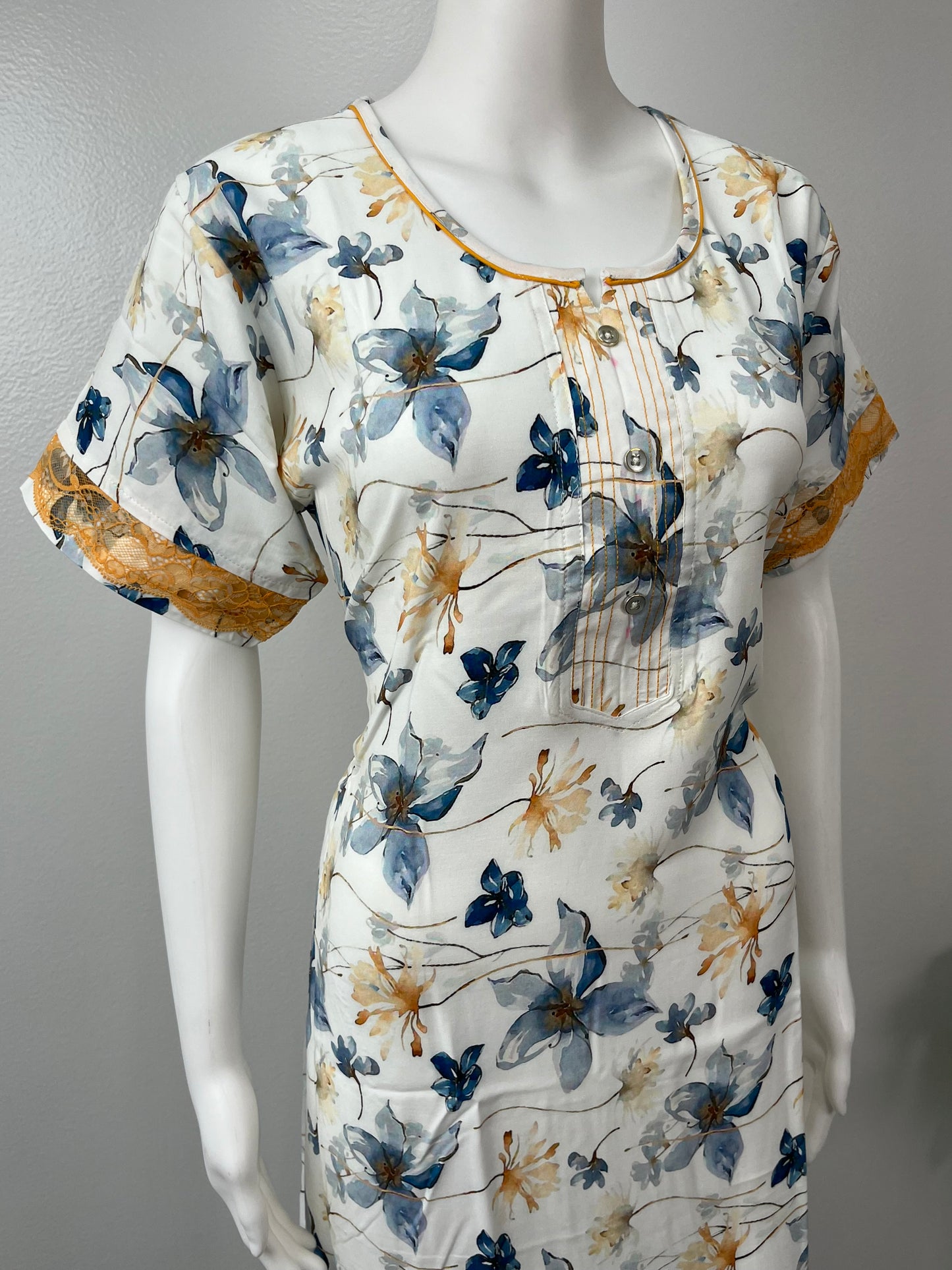 White Floral Printed Rayon Nighty For Women