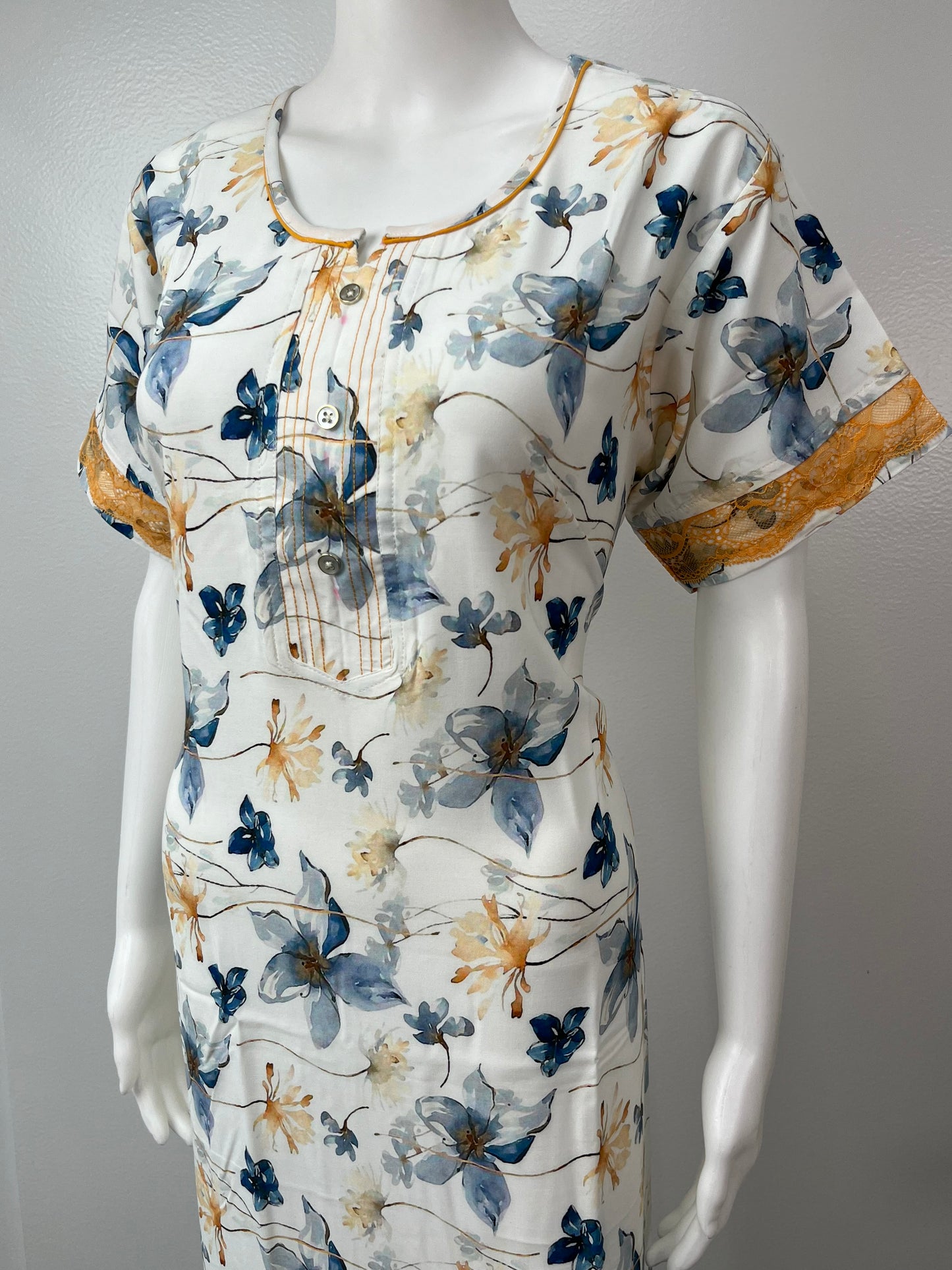White Floral Printed Rayon Nighty For Women