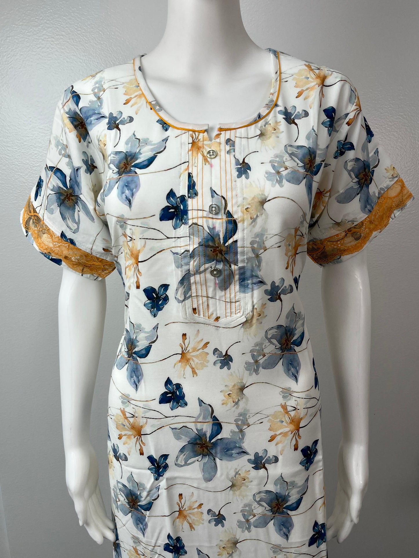 White Floral Printed Rayon Nighty For Women