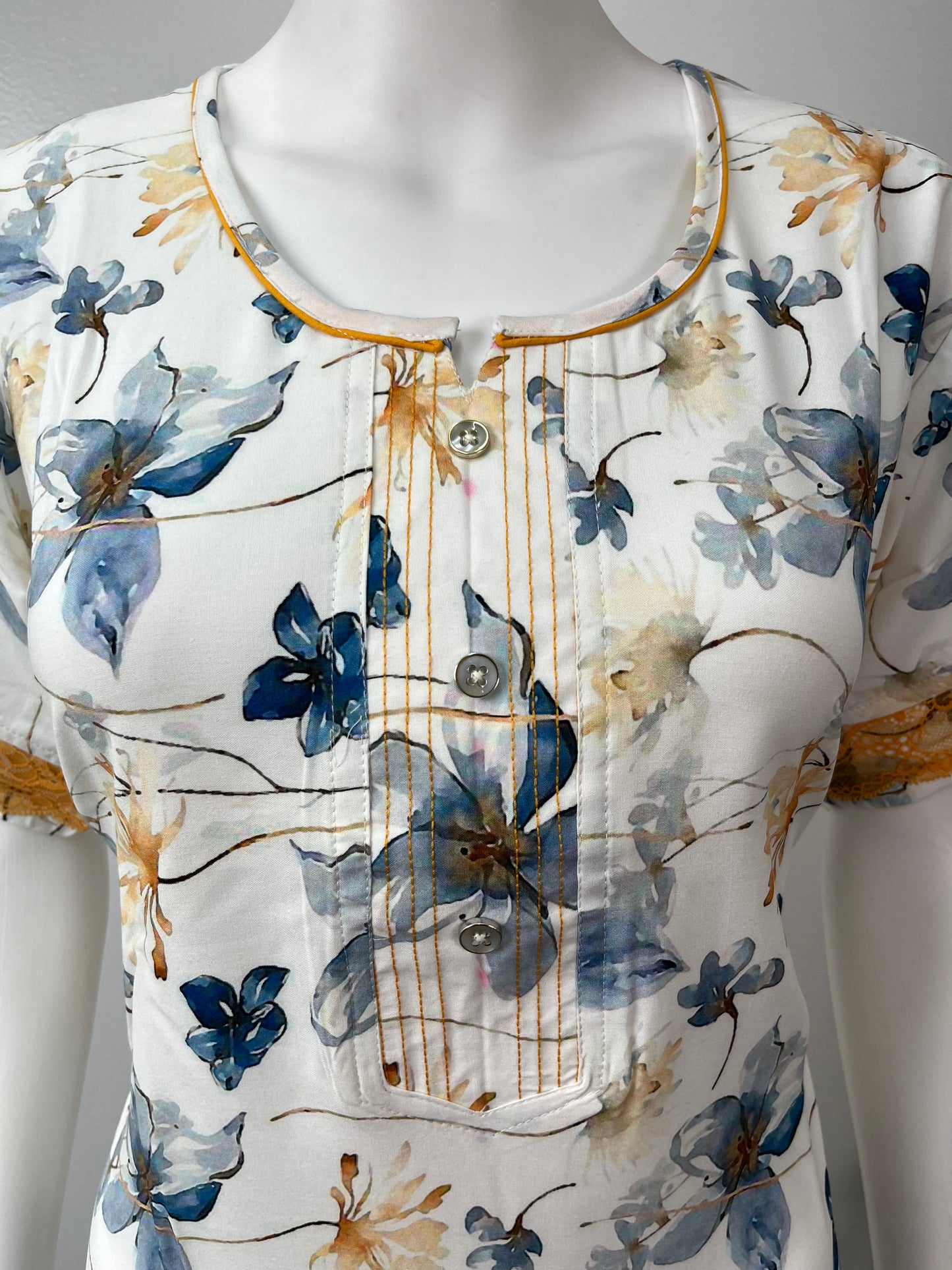 White Floral Printed Rayon Nighty For Women