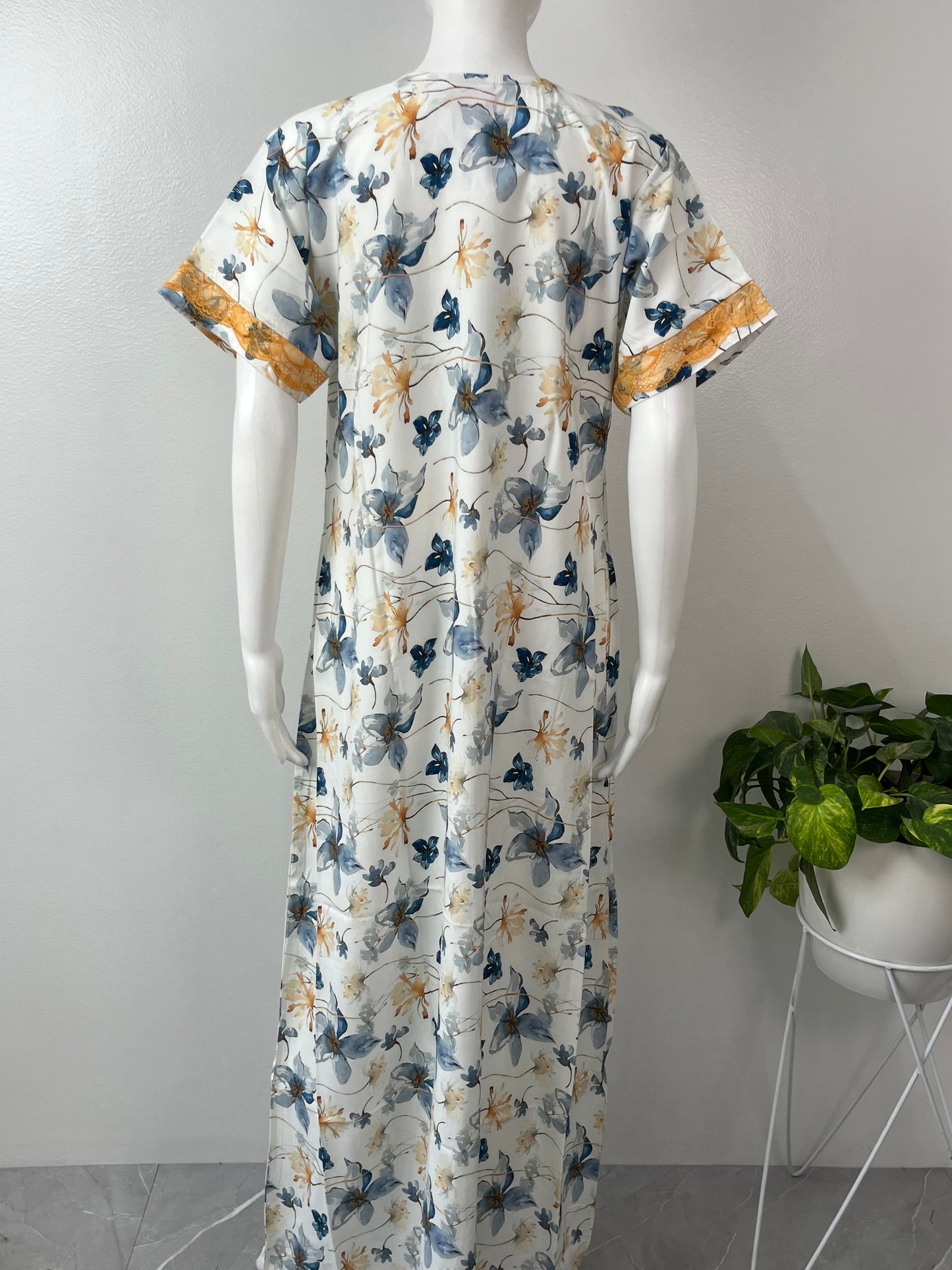 White Floral Printed Rayon Nighty For Women