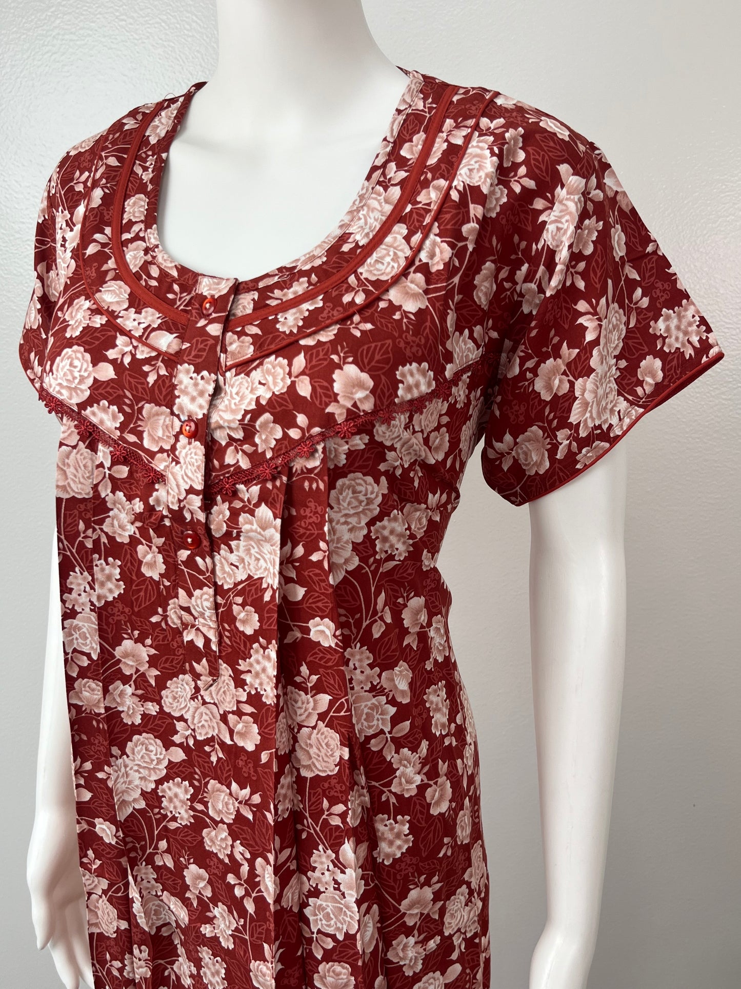 Red Printed Rayon Nightgown for Women