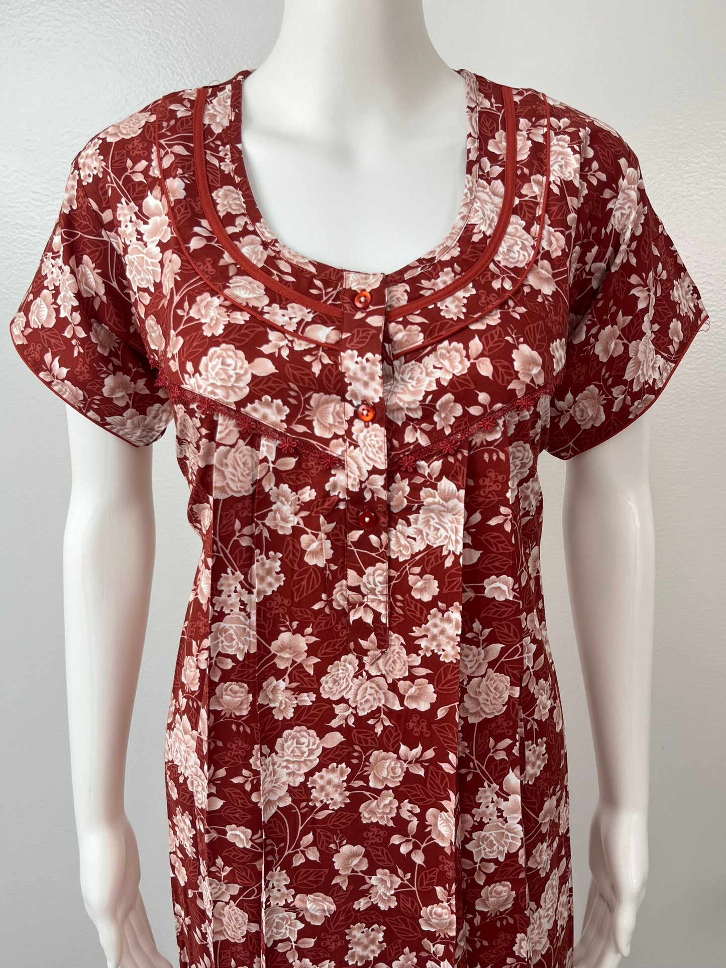 Red Printed Rayon Nightgown for Women