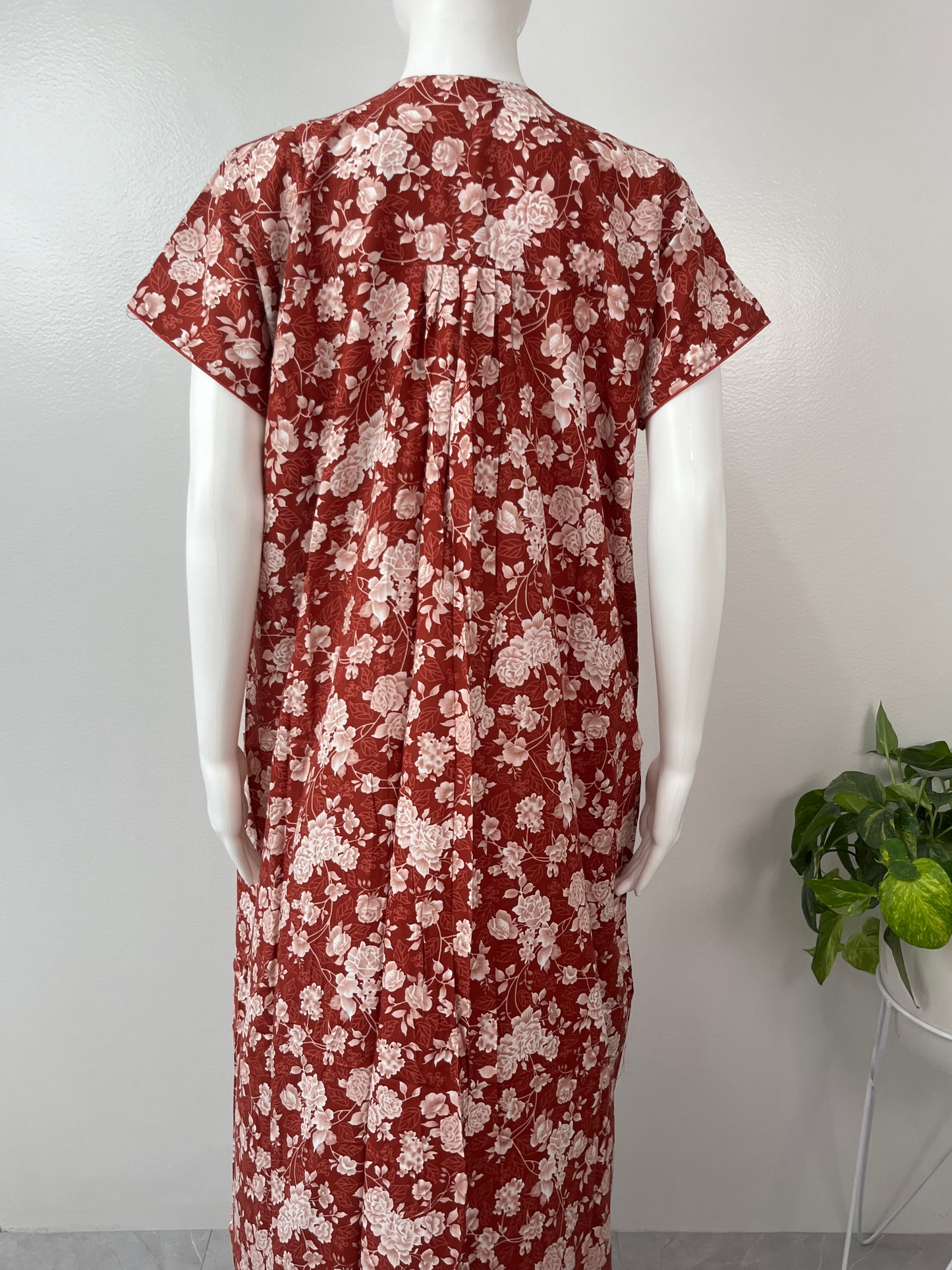 Red Printed Rayon Nightgown for Women